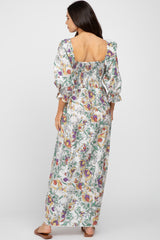 Ivory Multi-Color Floral Smocked Maternity Maxi Dress