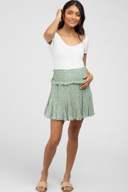 Light Olive Floral Smocked Maternity Mini Skirt