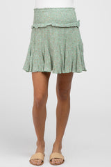 Light Olive Floral Smocked Maternity Mini Skirt