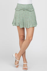 Light Olive Floral Smocked Mini Skirt