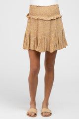 Mustard Floral Smocked Maternity Mini Skirt