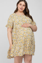 Yellow Floral Ruffle Plus Maternity Dress