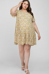 Yellow Floral Ruffle Plus Maternity Dress