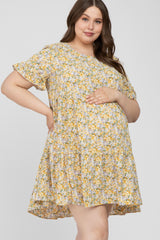 Yellow Floral Ruffle Plus Maternity Dress