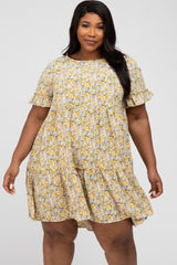 Yellow Floral Ruffle Plus Maternity Dress