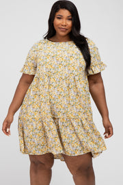 Yellow Floral Ruffle Plus Dress