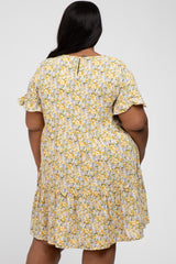 Yellow Floral Ruffle Plus Dress