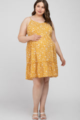 Yellow Floral Ruffle Hem Maternity Plus Dress