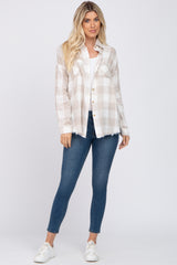 Taupe Plaid Button Front Long Sleeve Top