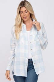 Light Blue Plaid Button Front Long Sleeve Top