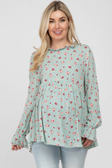 Mint Floral Ruffle Mock Neck Maternity Top