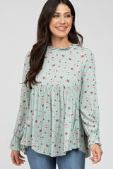 Mint Floral Ruffle Mock Neck Maternity Top