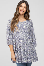 Navy Blue Floral Tiered Maternity Tunic Top