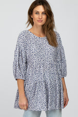 Navy Blue Floral Tiered Tunic Top