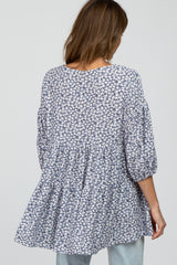 Navy Blue Floral Tiered Tunic Top