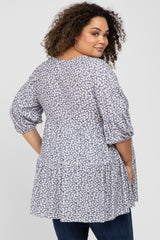 Navy Blue Floral Tiered Maternity Plus Tunic Top