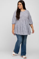 Navy Blue Floral Tiered Plus Tunic Top