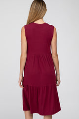 Burgundy Ribbed Tiered Maternity Midi Dress