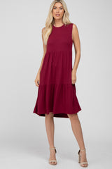 Burgundy Ribbed Tiered Midi Dress