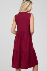 Burgundy Ribbed Tiered Midi Dress