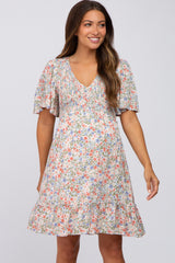 Blue Multi Floral Smocked V-Neck Maternity Dress