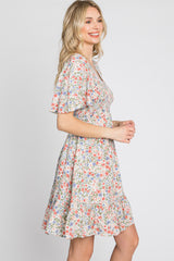 Blue Multi Floral Smocked V-Neck Dress