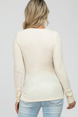 Cream Ribbed Button Front Long Sleeve Maternity Top