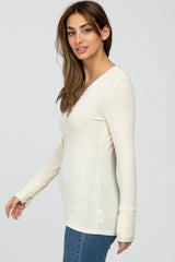 Cream Ribbed Button Front Long Sleeve Top