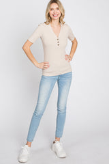 Taupe Ribbed Button Front Top