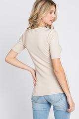 Taupe Ribbed Button Front Top