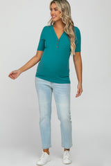 Teal Ribbed Button Front Maternity Top