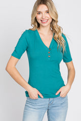 Teal Ribbed Button Front Maternity Top