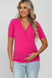 Fuchsia Ribbed Button Front Maternity Top