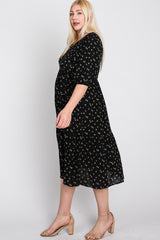 Black Floral Button Front Midi Dress