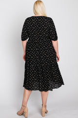 Black Floral Button Front Midi Dress