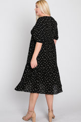 Black Floral Button Front Midi Dress