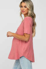 Mauve Button Up Short Sleeve Maternity Top