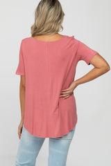 Mauve Button Up Short Sleeve Maternity Top