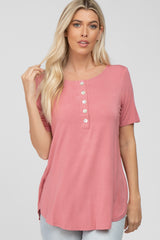 Mauve Button Up Short Sleeve Maternity Top