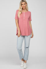 Mauve Button Up Short Sleeve Top