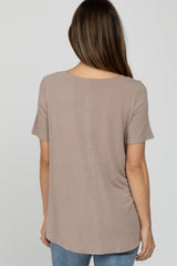 Light Taupe Button Up Short Sleeve Maternity Top