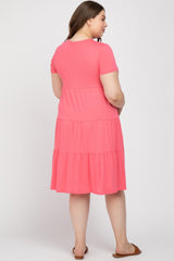 Hot Pink Blue Tiered Maternity Plus Dress