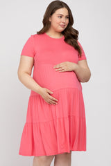 Hot Pink Blue Tiered Maternity Plus Dress