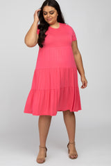 Hot Pink Blue Tiered Maternity Plus Dress