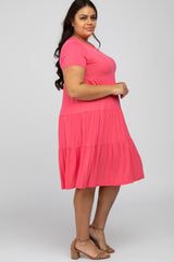 Hot Pink Tiered Plus Dress