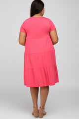 Hot Pink Tiered Plus Dress