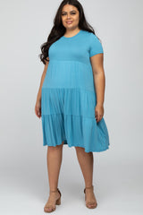 Aqua Blue Tiered Plus Dress