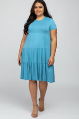 Aqua Blue Tiered Plus Dress