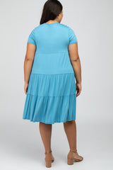 Aqua Blue Tiered Plus Dress