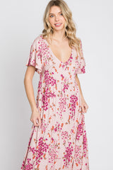 Pink Floral Tiered Maxi Dress